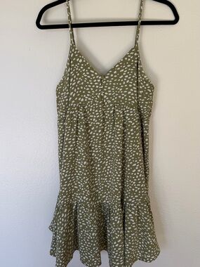 Olive Green Spotted Sleeveless Sundress